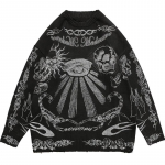 Gooti mood Harajuku punk rock hip hop kolju Dark Flame Y2KO kraega pikkade varrukatega kootud kampsun M must