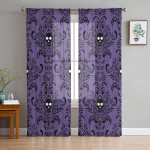 Halloweeni pealuu muster Retro lilla t&uuml;llkardinad k&ouml;&ouml;giukse kardinad &scaron;ifoonist l&auml;bipaistva voile j&otilde;ulukardinad elutuppa 135W x 114H(cm)