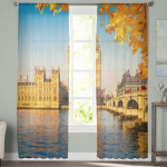 Londoni Big Ben ja majad L&auml;bipaistvad kardinad magamistuppa Elutoa t&uuml;llkardinad k&ouml;&ouml;giakna jaoks Voile kardinad 135W x 114H(cm)