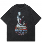 2024 Streetwear Naiste Robot Graphic Unisex T-s&auml;rk Hipsteri suvine l&uuml;hikeste varrukatega T-s&auml;rk S must