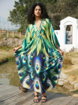 EDOLYNSA Roheline Bohemian Naiste Kaftani l&otilde;dvestunud pikk kleit ujumistrikoo varjav majar&uuml;&uuml; Moo Moo Kleit lounge &uuml;mber rannar&otilde;ivad Q1634 One Size mitmev&auml;rviline
