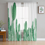 Cactus Green Luksuslikud t&uuml;llkardinad Moodne elutuba K&ouml;&ouml;k Sifoonkardin Magamistuba L&auml;bipaistev Valance kardin 135W x 114H(cm)