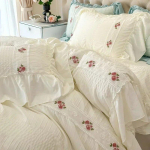 Prantsuse romantiline pitsist mullmarli voodipesukomplekt Kuninganna elegantne printsessi stiilis tikitud tekikott, volangidega tekikott AU Single size 3 pcs