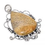 Natural Fossil Coral Gemstone Handmade 925 Sterling Silver Pendant 2.88 c0v60
