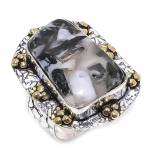 Natural Copper Zebra Jasper Stone 925 Sterling Silver Two Tone Ring S.9.5 r9l69