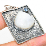 Natural Rainbow Moonstone, Topaz Gemstone 925 Sterling Silver Pendant 2.25 c6f82
