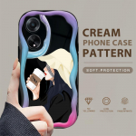 Armas koomiksimustriga kreemjas tekstuuriga korpus, lainelise servaga pehme silikoonkaanega telefoni&uuml;mbris OPPO Reno Realme jaoks OPPO A15 valge