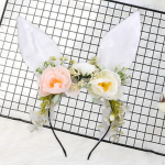 Bunny Ears Headband Cute Dress up Artificial Flowers Hairband for Cosplay Party roheline