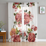 Roosi&otilde;ied Retro l&auml;bipaistvad kardinad elutuppa L&auml;bipaistvad t&uuml;llaknat&ouml;&ouml;tlused Magamistoa K&ouml;&ouml;k Kodusisustus Loorikardinad 135W x 114H(cm)
