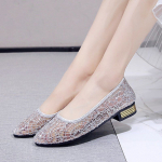 Women's Shoes Summer Korean Version of Coarse Heel Single Shoes Female Fashion Lace Breathable Mesh Beans Shoes 35 h&otilde;be