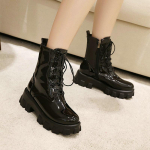 Naiste poolsaapad platvormiga Chunky Heel Naiste gooti stiilis mootorrattasaapad 36 must