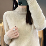 Naiste poolk&otilde;rge kaelusega kampsun, Qinghe ka&scaron;miir, 30% ka&scaron;miir 70% vill, talvine kootud pullover s&uuml;giskampsun ka&scaron;miirkampsun L merelaine