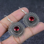 Mozambique Garnet Gemstone Handmade 925 Sterling Silver Jewelry Earring 2 h9p38