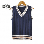 Unisex s&uuml;gistalvine V-kaelusega Pullover Vest paksendatud varrukateta Twist Tekstuuriga Triibuline Splicing College Style Knitting Vest L valge