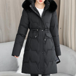 Mood Talvine Pikk Mantel Naised &Uuml;ler&otilde;ivas Kapuutsiga Kunstkarusnahast Krae Elegantne Daamide Jakk Paks Soe Parka L must