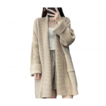 Naiste kampsun, mantel, rev, pikkade varrukatega, ees lahtise kudumisega kardigan suurte taskutega, &uuml;hev&auml;rviline, vabalt liibuv, keskmise pikkusega &uuml;ler&otilde;ivas aprikoosi