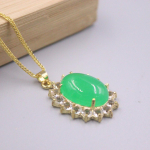 P&auml;ris Jade Gp ripats 18k kullatud naistele Roheline &uuml;mmargune soojendus Jade tsirkoon ehete sulam ehtsa h&otilde;beda 925 kaelakeega with 45cm chain