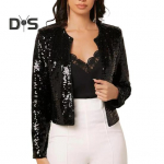 Naiste pidulik litritega mantel &uuml;mmargune kaelus, avatud &otilde;mblusega kardigan pikkade varrukatega, l&uuml;hike t&uuml;&uuml;p &uuml;hev&auml;rviline Stage Performance Club Dance jakk XL must