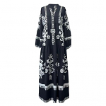 Lady Spring Maxi kleit V kaelus Retro kontrastset v&auml;rvi tr&uuml;kitud pikad varrukad