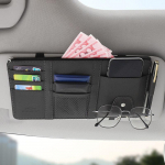 Auto Prillide Hoidik PU Nahk Multifunktsionaalne P&auml;ikesesirm Punktide Organiseerija Hoiutasku Auto P&auml;ikeseprillide Hoidik Kaartide Organiseerija 29cm&times;14.5cm must