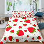 Maasika Tekikoti Komplekt T&uuml;druk King Size Tekikoti Komplekt Punane Maasika Voodipesukomplekt Toit Puuvili Tepitud Kate Lastele Kingitus 135x200cm 2pcs