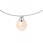 PERLINEA - Collier Perle de Culture d'Eau Douce AAA+ - Poire 9-10 mm - Rose Naturel - Omega en Argent 925 Milli&egrave;mes - Bijoux Femme