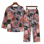 Naiste puuvillane siidist pidžaamakomplekt: Pikkade varrukatega topp ja p&uuml;ksid keskealistele ja eakatele, kevad/suvi. Ideaalne kodu- v&otilde;i &uuml;ler&otilde;ivasteks. 4XL