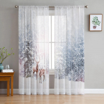 J&otilde;ulude lumepuu Lumememm l&auml;bipaistvad kardinad Kodu aknakaunistused Voile t&uuml;llkardinad elutuppa Magamistoa k&ouml;&ouml;k W135 x H115cm x1&Rod Pocket