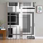 Abstraktne geomeetrilised ruudud Must Hall &Otilde;hulised kardinad elutoa kaunistamiseks Akende kardinad K&ouml;&ouml;gi t&uuml;llkardinad W135 x H115cm x1 black