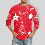 Men's Christmas print Round Neck Three Quarter Sleeve Top T-shirt M