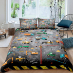 Ekskavaatori tekikott ja padjap&uuml;&uuml;rid Microfiber Traktori Veoauto Tekikate Twin Ehitusmasina Multikas Voodipesukomplekt Poistele Teismelistele AU Single(140x210cm)
