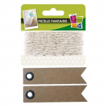 Ficelle blanche-argent&eacute;e 10 m + 20 &eacute;tiquettes kraft Fanion