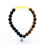 Pierres et Min&eacute;raux. Bracelet Calcite jaune du Royaume-Uni + Perles Onyx noir mat + bois 8 Fabriqu&eacute; en France.