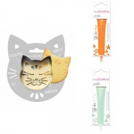 Kit pour biscuit en relief Chat + 2 Stylos au chocolat orange et vert d'eau hall