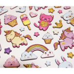 Autocollants r&eacute;utilisables - Relief 3D - Licornes - Paillettes dor&eacute;es