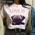 Kawaii Mops Harajuku Naljakas koomiksi T-s&auml;rk Naiste Mops Ema Graafiline Armas Anime Ts&auml;rk Koer T&auml;navar&otilde;ivad T-s&auml;rk Ullzang Tops Tee S