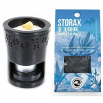 Br&ucirc;le-parfum en pierre noire + Storax de Turquie &agrave; br&ucirc;ler