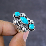 Tibetan Turquoise Handmade 925 Sterling Silver Ring Size 8 Gift For Her a4a53