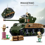 715 tk M4A3 keskmine tank mudelklotsid II maailmas&otilde;ja klassikaline armee soomustatud tank kuju ehitusklotside komplekt DIY m&auml;nguasjad lastele kingitused ilma karbita gray