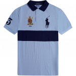 Polo Ralph Lauren SS24 Suure Hobuse Logoga Tikitud L&uuml;hikeste Varrukatega Polo S&auml;rk Meeste topid Sinine 710649753-001 S