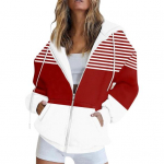 Naiste s&uuml;gis-talvine kapuutsiga jakk, lukuga kinnitus, lahtine vabaaja triibuline mantel taskutega, n&ouml;&ouml;riga kapuuts, pikkade varrukatega topp L punane