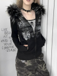 2KWEIRD Y2k Karusnahast Lapit&ouml;&ouml; Grunge Kapuutsiga Dressipluusid Naiste Streetwear Vintage Harajuku Gooti Tr&uuml;kiga Kapuutsiga Dressipluus Mantel Esteetiline Slim Jakk S must