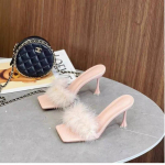 Suvine naiste pumbad Sulg Kristall K&otilde;rged kontsad Karusnahk Avatud varvas Mules Sandaalid Daamide Sisetallad Zapatillas Daamide 42 black