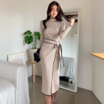 S&uuml;gistalvine Korea stiilis temperamentne kleit naistele &otilde;hukese v&ouml;&ouml;kohaga pitsiga kootud keskmise pikkusega kampsunkleit Vestidos One Size