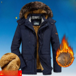 Puuvillase polsterdatud talvepolsterdatud jakk meeste keskmise pikkusega pluss sametist paksendatud suures suuruses lahtine eakate polsterdatud jakk meestele 6XL sinine