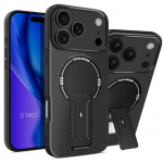 Coque de Protection - BOOLING - pour iPhone 17 Pro - Fibre de Carbone Cercle Magn&eacute;tique et Support Noir must