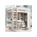 Valgustatud vahekorrus - Blanc - 90x200cm - Integreeritud kirjutuslaud - K&uuml;lmik 3 sahtliga - Turvaline trepp valge