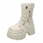 Mood Naiste Punk Saapad 9,5CM K&otilde;rge Platvorm V&auml;lisnahast Kingad Uued S&uuml;gis Talv Metallist Poolsaapad Peidetud Kontsad Mootorrattasaapad 34 beež