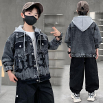Poiste Trendikas Denim Jakk - Kevad/S&uuml;gis Moodne Top Lastele 140