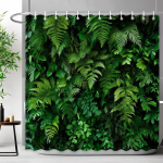 Roheliste Taimede Lehtedega T&auml;idetud Seinad Du&scaron;ikardinad Troopilised Taimed Loodusmaastik Pol&uuml;ester Du&scaron;ikardinad Vannitoa Sisustus W90xH180cm green